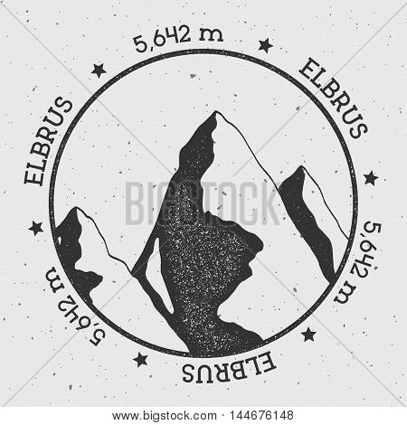 Elbrus In Caucasus, Russia Outdoor Adventure Logo. Round Stamp Vector Insignia. Climbing, Trekking,