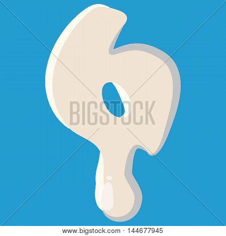 Number six 6 isolated on baby blue background. Milky six 6 number vector illustration