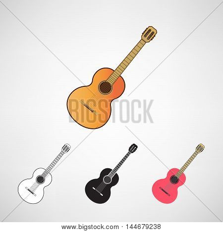 acoustic and electric guitars set. Vector illustration flat style