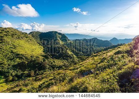 Green Mountain Rocky Highland In Morning With Sun Light
