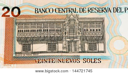 20 soles nuevos bank note. Soles nuevos is the national currency of Peru
