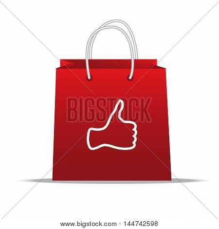 Thumb up or like sign on a red shopping bag.