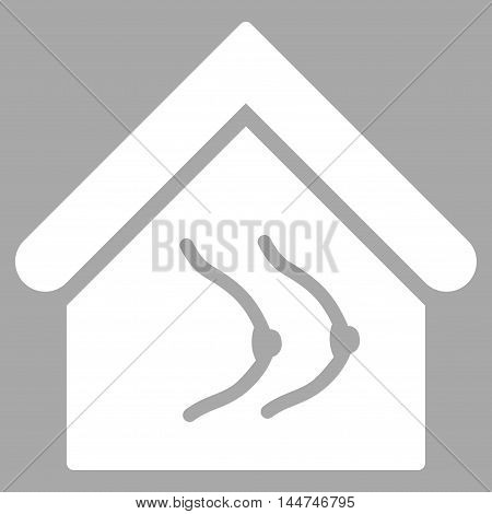 Erotics House icon. Glyph style is flat iconic symbol, white color, silver background.