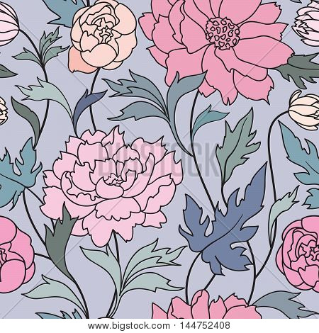 Floral pattern Flower rose ornamental background Flourish texture with dummer flower bouquet. Gentle floral tiled wallpaper