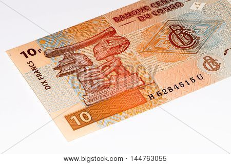 10 Congoles francs bank note of Congo. Congoles franc is the national currency of Congo