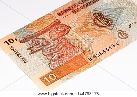 10 Congoles francs bank note of Congo. Congoles franc is the national currency of Congo