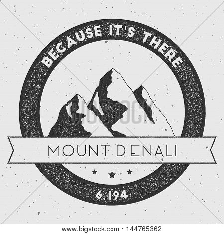 Denali In Alaska, Usa Outdoor Adventure Logo. Round Climbing Vector Insignia. Climbing, Trekking, Hi