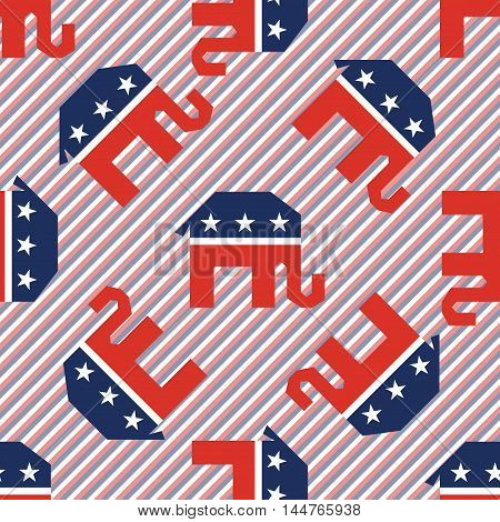 Broken Republican Elephants Seamless Pattern On Red And Blue Stripes Background. Usa Presidential El