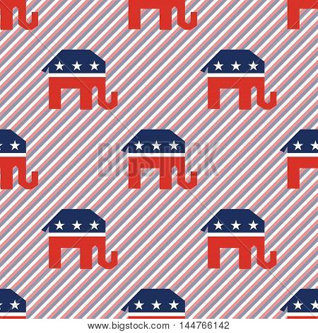 Broken Republican Elephants Seamless Pattern On Red And Blue Stripes Background. Usa Presidential El