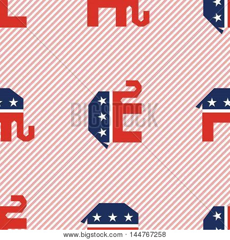 Broken Republican Elephants Seamless Pattern On Red Stripes Background. Usa Presidential Elections P