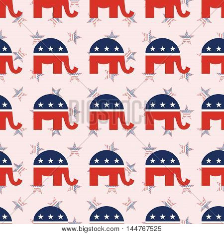 Republican Elephants Seamless Pattern On National Stars Background. Usa Presidential Elections Patri