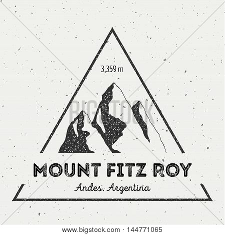 Fitz Roy In Andes, Chile Outdoor Adventure Logo. Triangular Mountain Vector Insignia. Climbing, Trek