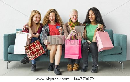 Women Femininity Shopping Online Happiness Concept