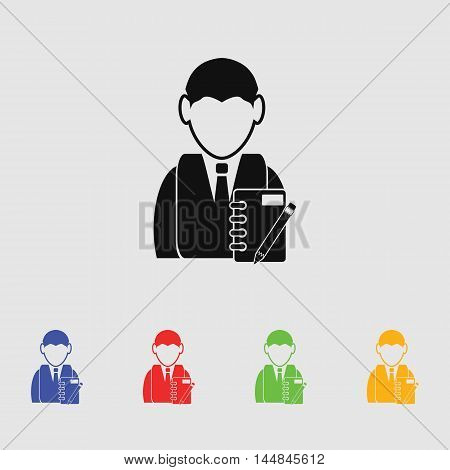Businessman with notebook vector icon for web and mobile.