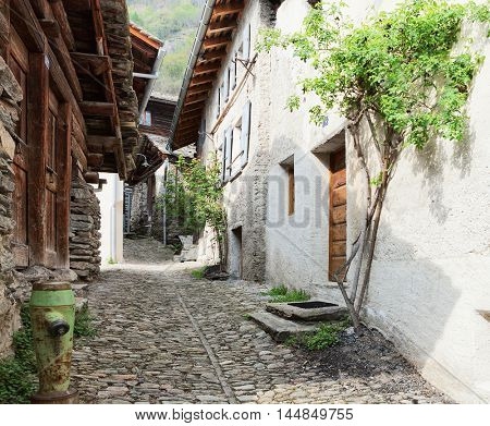 Old  street in  Soglio, Bregaglia, Switzerland