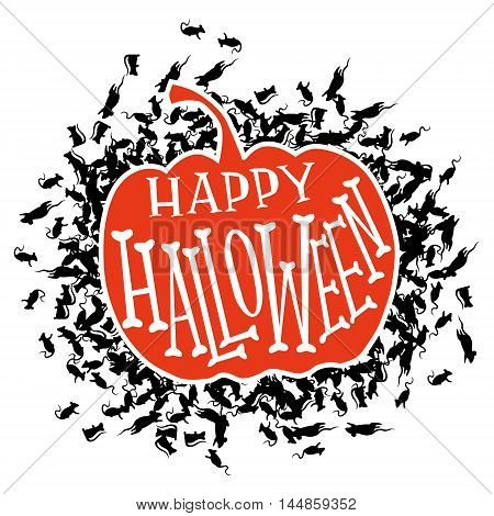 Happy Halloween orange pumpkin with rats. Vector illustration.