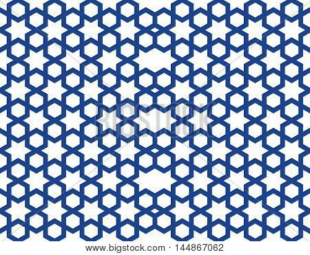 Seamless pattern in the Islamic style. Seamless geometric girih pattern. Blue seamless stellar pattern on a white background. Vector illustration