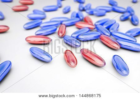 Mixture of pills, 3D illustration. Can be used in pharmacology and medicine