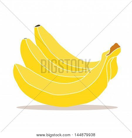 Abstract vector illustration of logo of three yellow,ripe bananas.Isolated the drawing from the branches of tropical fruit,thick rind,close-up on white background.Icon for shop,market,food,vitamins.
