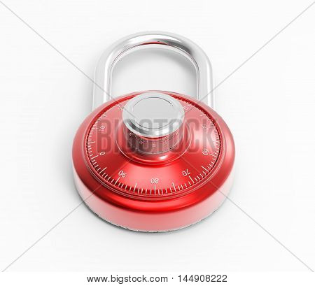 Illustration of Chrome 3D locked combination grey pad lock on a white background