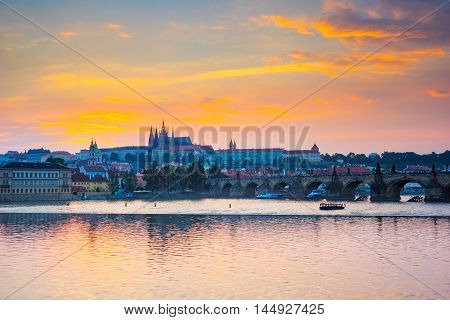 River Vltava Sunset Prague Czech Republic Europe