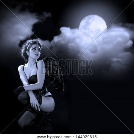 sensual woman in a costume in her knees