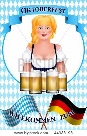 Beautiful Blonde Girl With A Beer. Oktoberfest Poster.