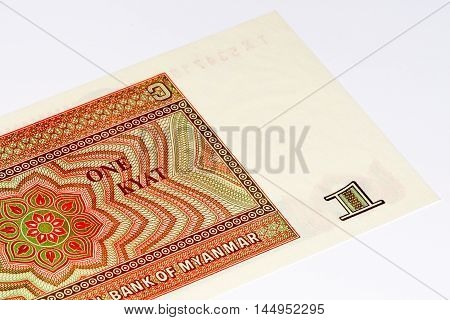 1 kyat bank note. Kyat is the national currency of Myanmar
