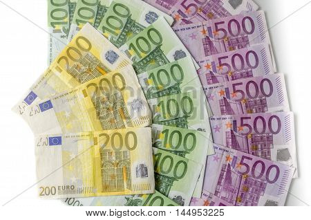 Many Different Euro Bills.