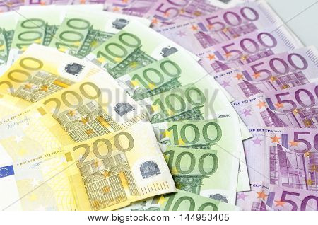 Many Different Euro Bills.