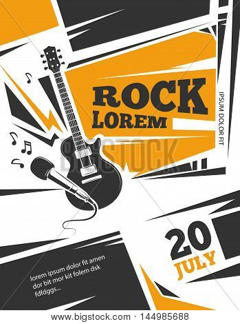 Live music vector poster template. Rock concert with guitar, musical placard vintage illustration
