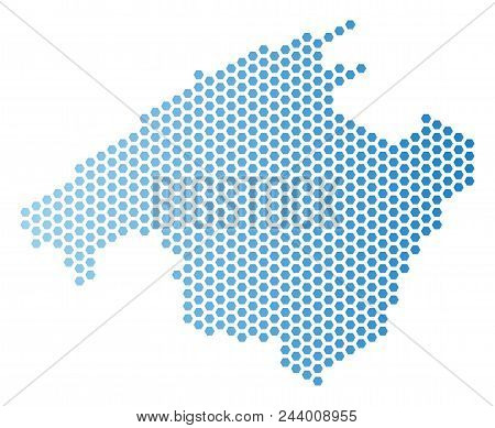 Hex Tile Spain Mallorca Island Map. Vector Geographic Plan In Light Blue Color With Horizontal Gradi