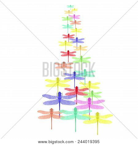 Colored Stilized Dragonfly Isolated On White Background. Insect Logo Design. Aeschna Viridls