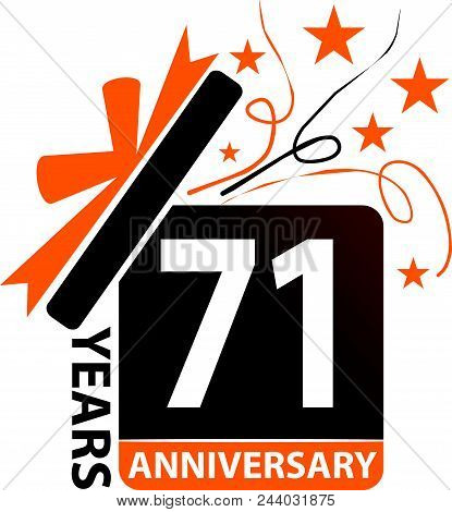 71 Years Gift Box Ribbon Anniversary Design Template Vector
