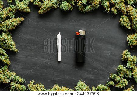 Grinder A Lot Ofx Marijuana, Fresh Buds Of Cannabis Many Weed. Copy Spase Copy-space