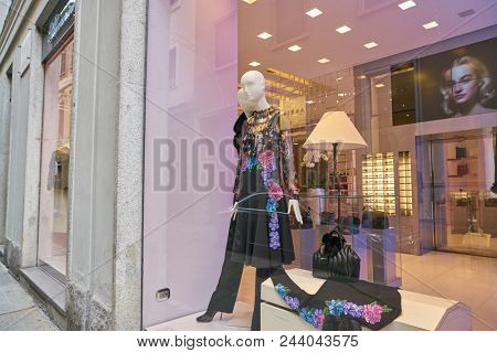 MILAN, ITALY - CIRCA NOVEMBER, 2017: display window at a Blumarine shop in Milan.