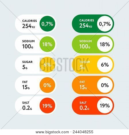 Arrangement Of Colorful Tags Showing Information Of Daily Value Of Nutrition Facts On Light Blue Bac