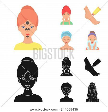 Face Care, Plastic Surgery, Face Wiping, Moisturizing The Feet. Skin Care Set Collection Icons In Ca