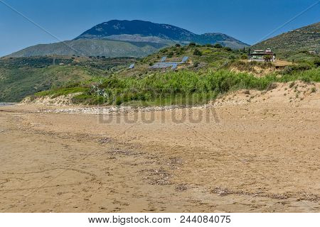 Panorama Of Kaminia Beach In Kefalonia, Ionian Islands, Greece