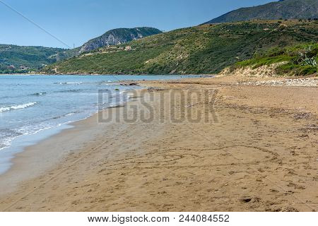 Panorama Of Kaminia Beach In Kefalonia, Ionian Islands, Greece