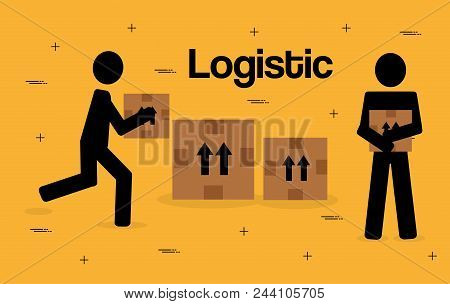 Workers Logistic Service Silhouette Vector Illustration Design