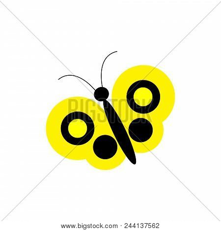 Simple Vector Illustration Of Yellow Butterfly. Flat Style.
