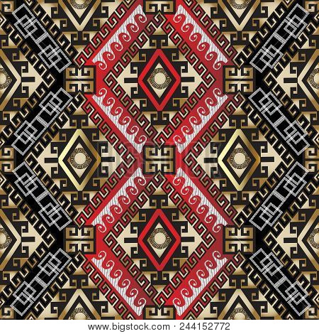 Ethnic Style Greek Seamless Pattern. Native Geometric Tribal Vector Background. Ornamental Rhombus P