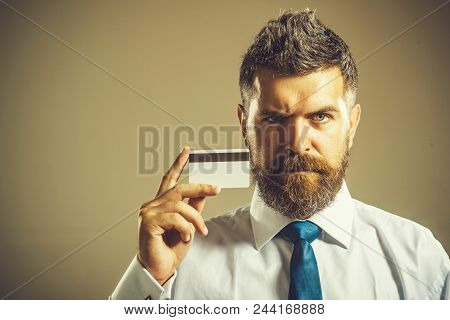Cash Card, Business-card, Creditcard, Bank Card - Concept Of The Bank. Financier Holding Blank White