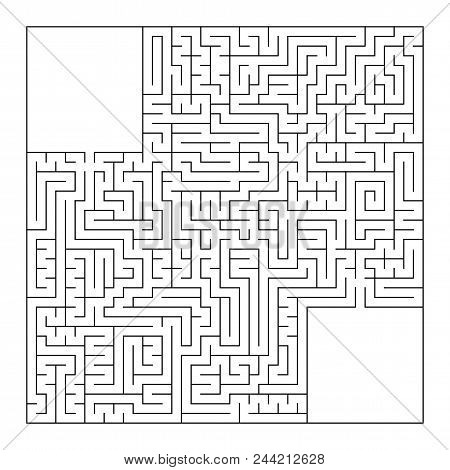 A Huge Square Labyrinth With An Entrance And An Exit. Simple Flat Vector Illustration Isolated On Wh