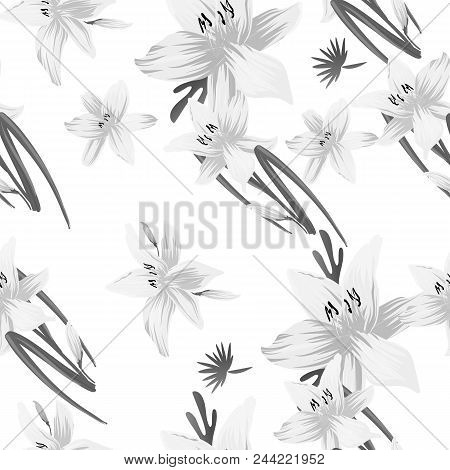 Seamless Flower Garder Liliya Pattern. Botany Flora Decoration. Vector Drawing.