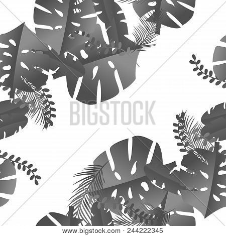 Seamless Flower Tropical Leaf Pattern. Botany Flora Decoration. Vector Drawing.