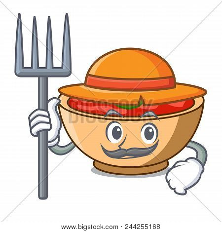 Farmer Tomato Soup Character Cartoon Vector Illustration