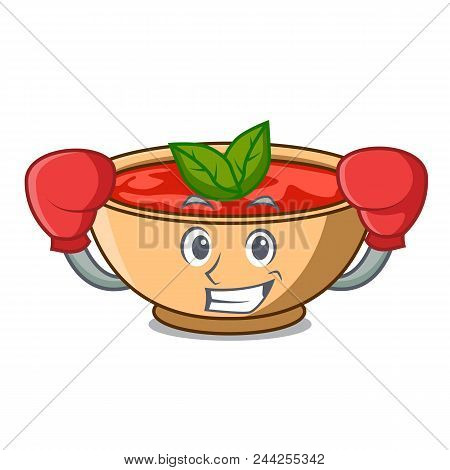 Boxing Tomato Soup Character Cartoon Vector Illustration
