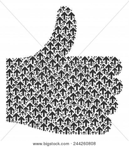 Done Collage Built Of Arrow Up Pictograms In Different Sizes. Abstract Vector Thumb Up Illustration.
